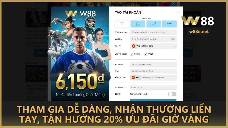 Tham gia dễ dàng, nhận thưởng liền tay, tận hưởng 20% ưu đãi giờ vàng