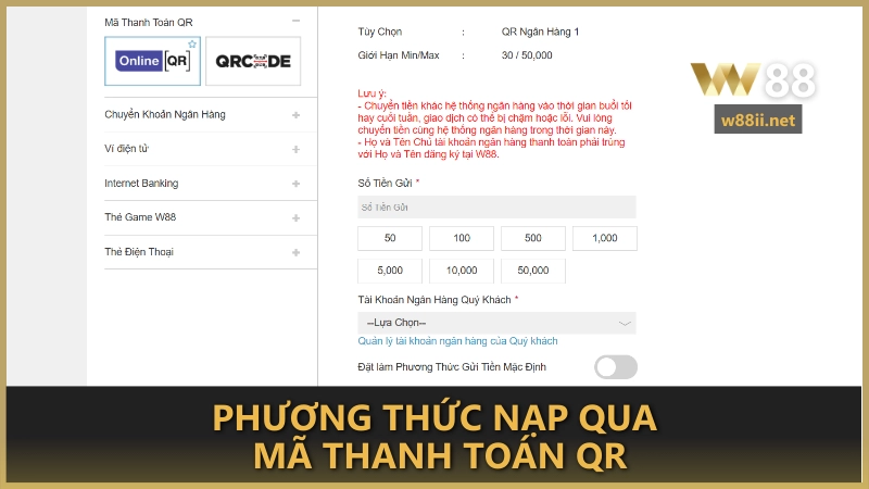 Phương thức nạp qua mã thanh toán QR