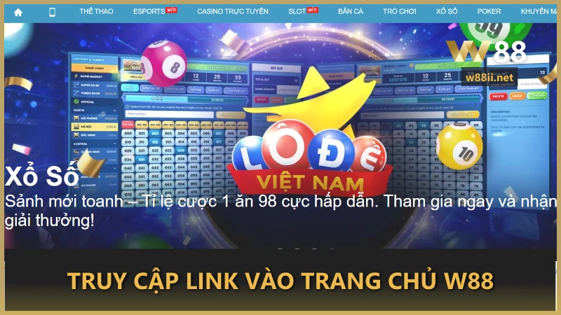 Tìm kiếm và click vào trang chủ W88